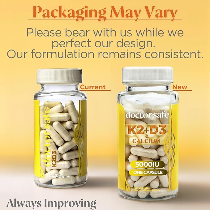 DOCTOR SAFE Vitamin D3 + K2 D3 5000iu 5000iu & 100mcg of K2 as MK-7 | (60ct)