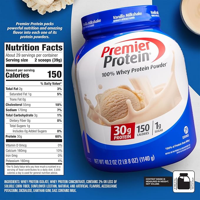 Premier Protein Protein Powder, 30g Protein, 1g Sugar, 29 Servings, 40.2oz