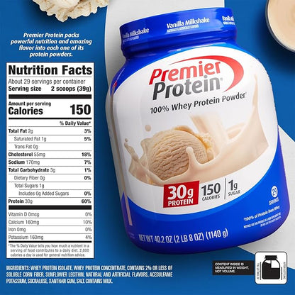 Premier Protein Protein Powder, 30g Protein, 1g Sugar, 29 Servings, 40.2oz