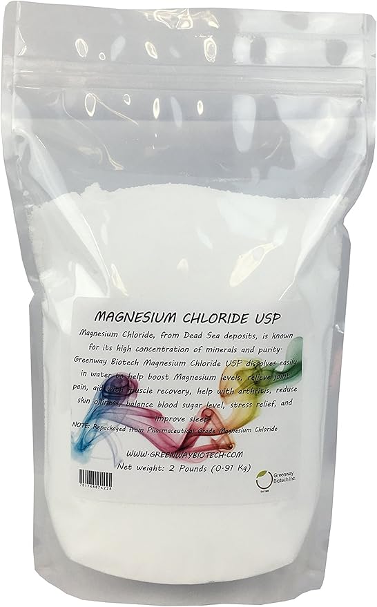 Magnesium Chloride USP (Pharmaceutical Grade) 100% Edible Cloruro de Magnesio 100% Comestible "Greenway Biotech" 2 Pounds