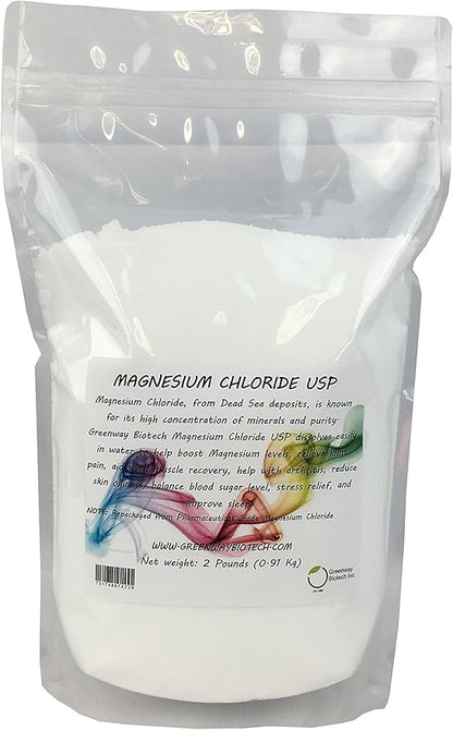 Magnesium Chloride USP (Pharmaceutical Grade) 100% Edible Cloruro de Magnesio 100% Comestible "Greenway Biotech" 2 Pounds