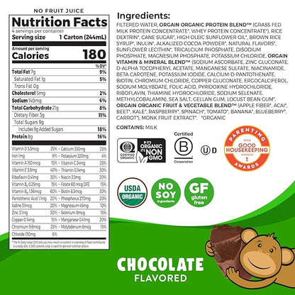 Orgain Organic Kids Nutritional Protein Shake, 8g Dairy 3g Fiber, 22 Vitamins 8.25 Fl 12)