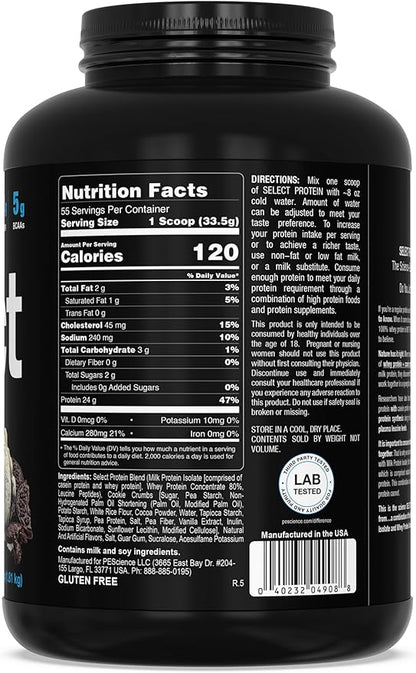 PEScience Select Low Carb Protein Powder, Cookies and Cream, 55 Serving, Keto Friendly and Gluten Free