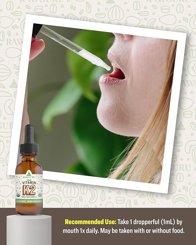 RawGuru Vitamin K2 Supplement - Organic Vegan Vitamin K2 MK7 with Trace Minerals - Nano-Processed Antioxidant & Immune Support Supplement Tincture - 30 Servings of Vegan Drops per 30 ml, Pack of 1