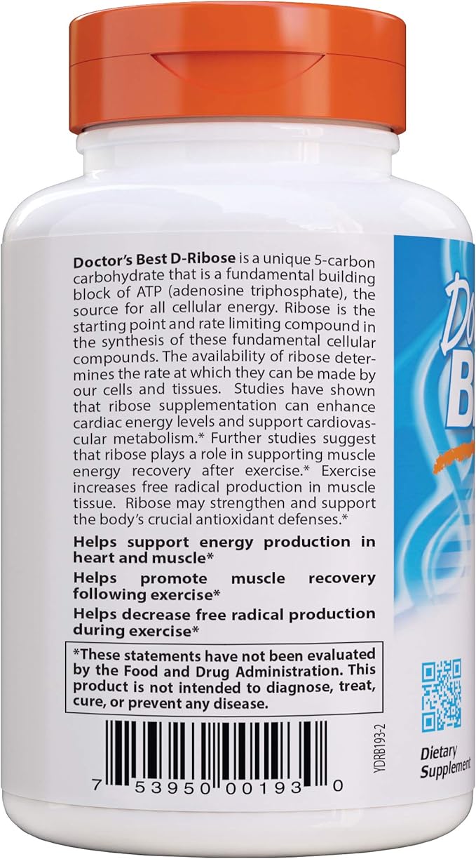 Doctor's Best D-Ribose with Bioenergy Ribose, Vegan, Energy Enhancement, 120 Veggie Caps, White