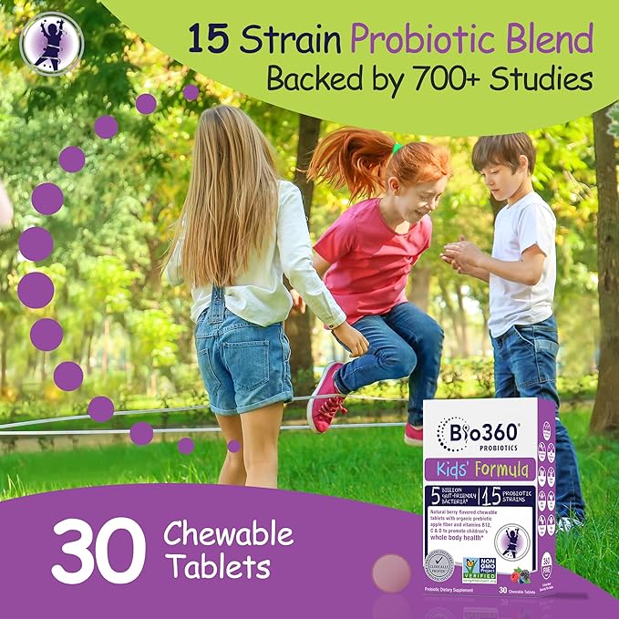 Kids Probiotic Supplement, Daily Support 15 Strains 5 Billion 30 Chewable