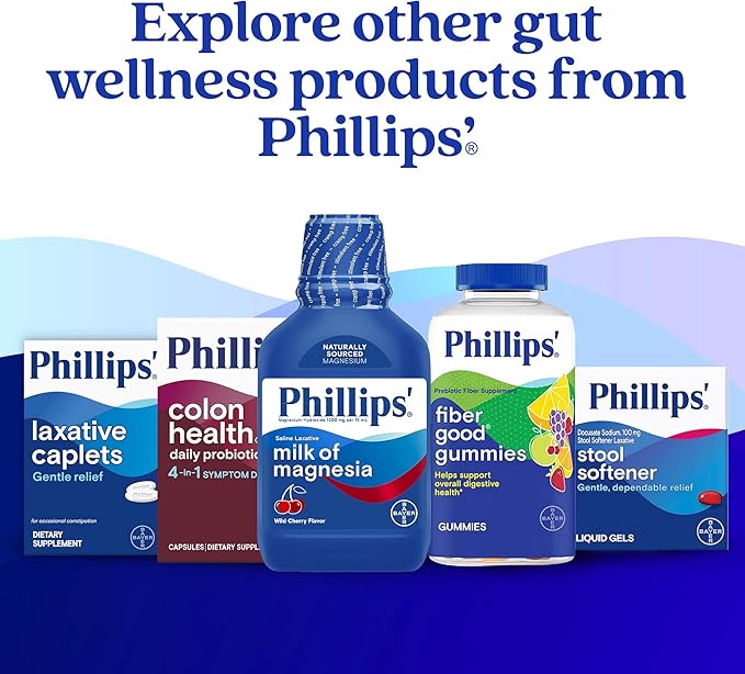 Phillips' Laxative Caplets, With Naturally Sourced Magnesium Supplement for Gentle Relief of Occasional Constipation, Cramp and Stimulant Free Laxatives, 100 Caplets