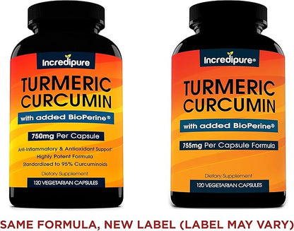 Turmeric Curcumin Supplement w/ BioPerine 755mg Per 120 Veggie