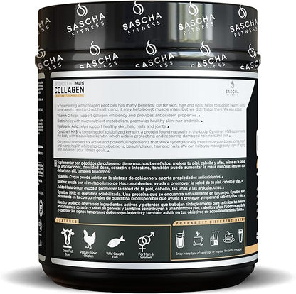 SASCHA FITNESS Hydrolyzed Multi Collagen Peptides 1,2 & 3 |Hyaluronic