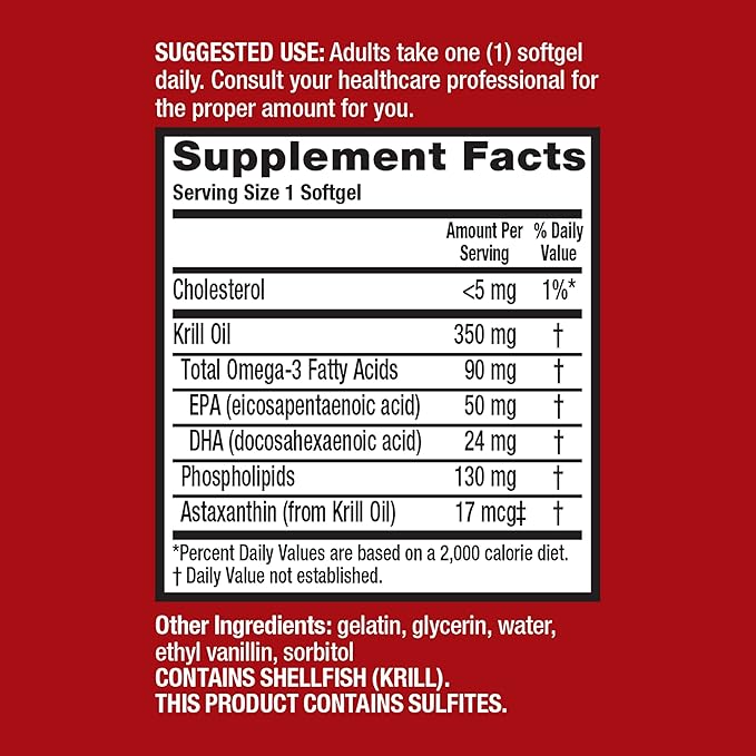 MegaRed Omega-3 Krill Oil 350mg Softgels, (60 Count Omega-3 Fatty