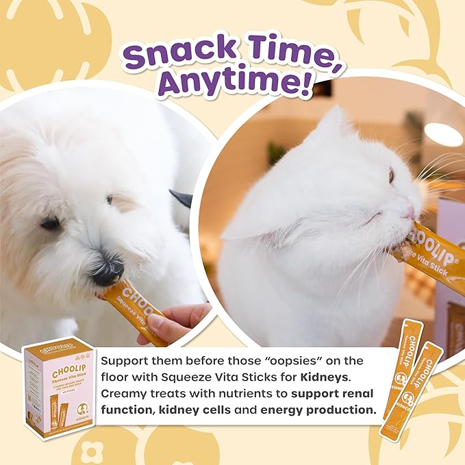 Squeeze Vita Stick Lickable Treats for Dogs & Cats. 49 Kidney support sticks with essential multivitamins. Soft and tasty paste for all life stages, supporting kidney health