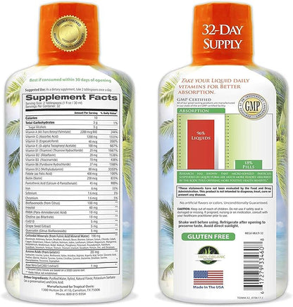 Mega Premium Liquid Multivitamin 1333% Vitamin 200% D3, D3, Zinc 20 Vitamins, 70 Minerals, 21 Amino 98% Absorption 32 Serv