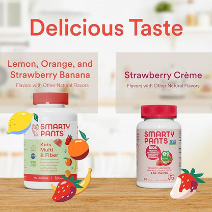 SmartyPants Kids Multivitamin Fiber Supplement Gummies 3 Fish D3, C, B12, B6, B6, Digestive (30 Day