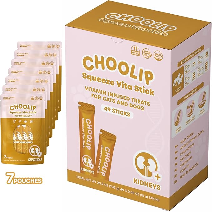 Squeeze Vita Stick Lickable Treats for Dogs & Cats. 49 Kidney support sticks with essential multivitamins. Soft and tasty paste for all life stages, supporting kidney health