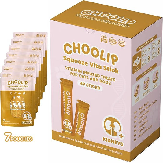 Squeeze Vita Stick Lickable Treats for Dogs & Cats. 49 Kidney support sticks with essential multivitamins. Soft and tasty paste for all life stages, supporting kidney health