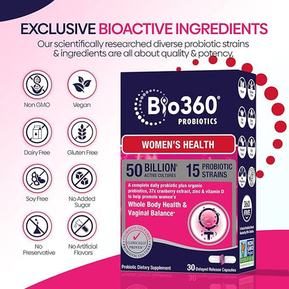 Women's Probiotic Supplement, Digestive, Immune, Vaginal 15 Diverse 50 Billion 37X Cranberry D3, 30CT 30CT (2 (2 Pack)