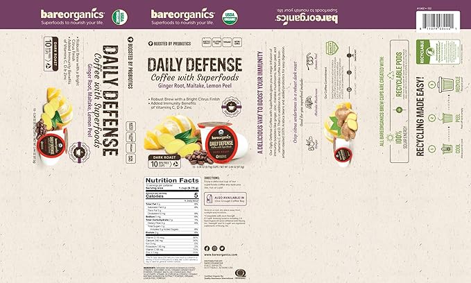 BareOrganics Daily Defense Coffee with Superfoods, 60ct (15660)