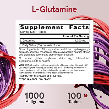 Jarrow Formulas L-Glutamine 1000 mg 100% L-Glutamine 100 Servings