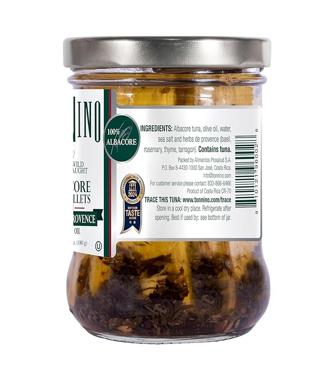 Tonnino Albacore Tuna in oilve oil with Herbs de Provence 6-Pack Omega-3 Rich, High Protein, Gluten-Free, Ready-to-Eat Tuna Packets for Tuna Salad, Tuna Fish Alternative to Salmon, Pole & Line Caught