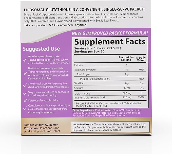 Aurora Nutrascience Micro-Pack Liposomal Glutathione, Immune 500 mg (10mL), 30 30 Single-Serve 10 fl (300mL)
