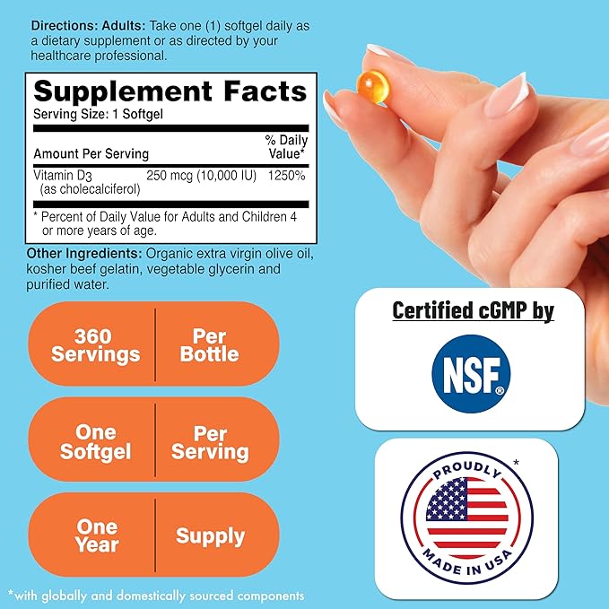 Health Thru Nutrition Vitamin D3 10,000iu 360 Mini 250mcg Cholecalciferol 3rd Party