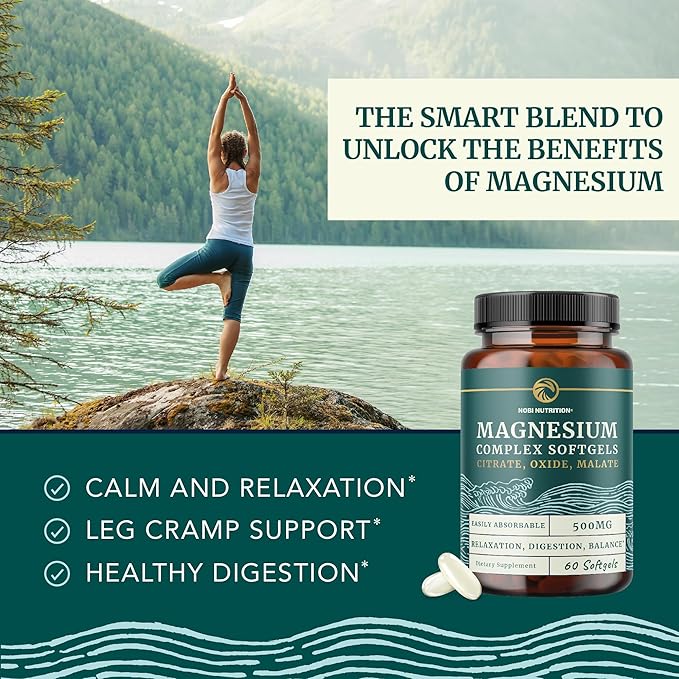 Triple Magnesium Softgels | Citrate, Malate, & Oxide | Highly Absorbable Magnesium Supplement for Digestion, Calm, Leg Cramps, & Sleep Support | 300mg Complex | Easy to Swallow Soft Gels | 60 Count