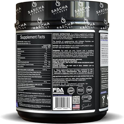 SASCHA FITNESS Hydrolyzed Multi Collagen Peptides 1,2 & 3 |Hyaluronic