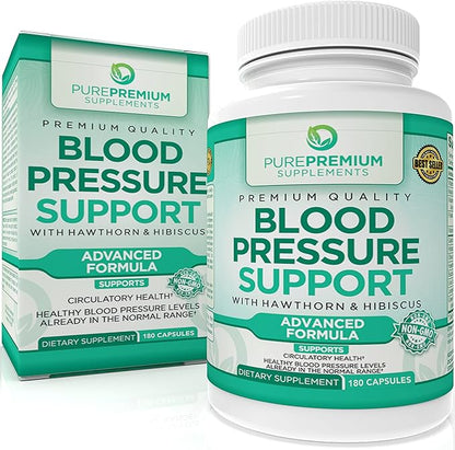 PurePremium Blood Pressure Supplements with Hawthorn B6 - 180 Caps