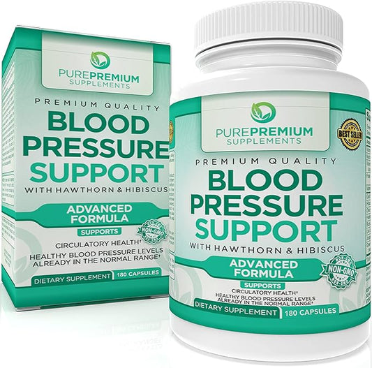 PurePremium Blood Pressure Supplements with Hawthorn B6 - 180 Caps