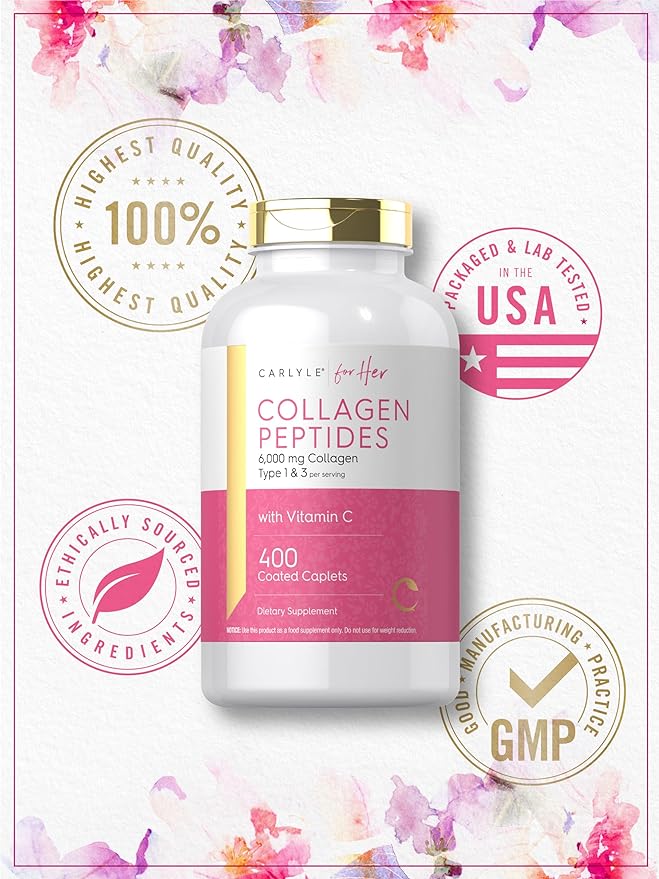 Carlyle Collagen Peptides 6000mg 400 Caplets 1 and 3 |