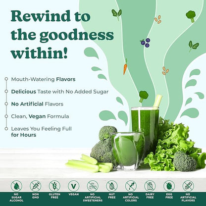 Rewind Greens - Super Greens Powder - Delicious Green Juice Drink Mix with Amazing Flavor - Over 40 Superfoods - Vitamin B12, Zinc, Vitamin C, Magnesium, and Calcium - Blueberry Acai Bliss