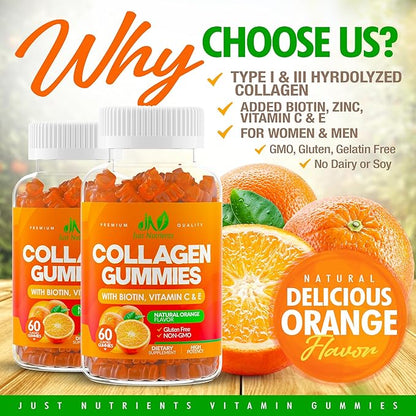 Collagen Peptides Gummies with Biotin, Vitamin 60 Gummies