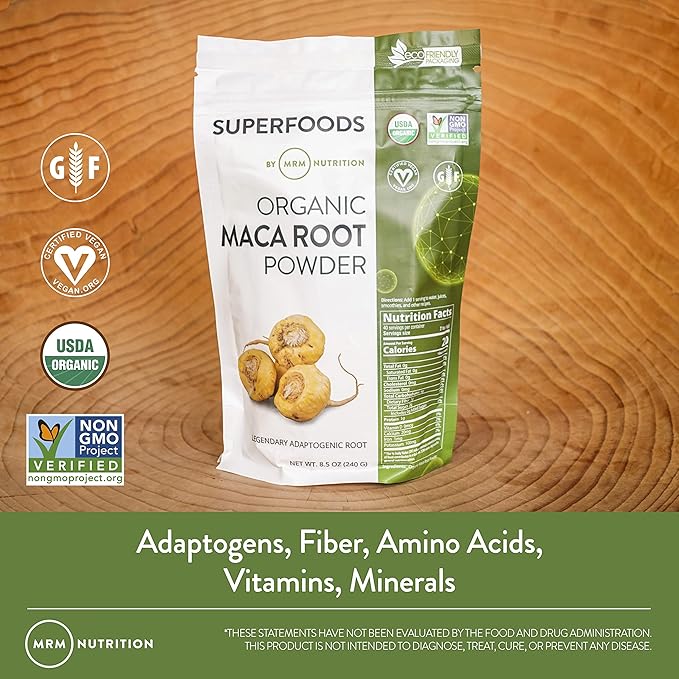 MRM Nutrition Organic Maca Root Powder | Superfoods | Adaptogen | Gluten-Free + Vegan | 40 Servings