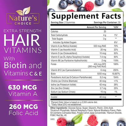 Hair Vitamins Gummies with Biotin 5000 60 Gummy