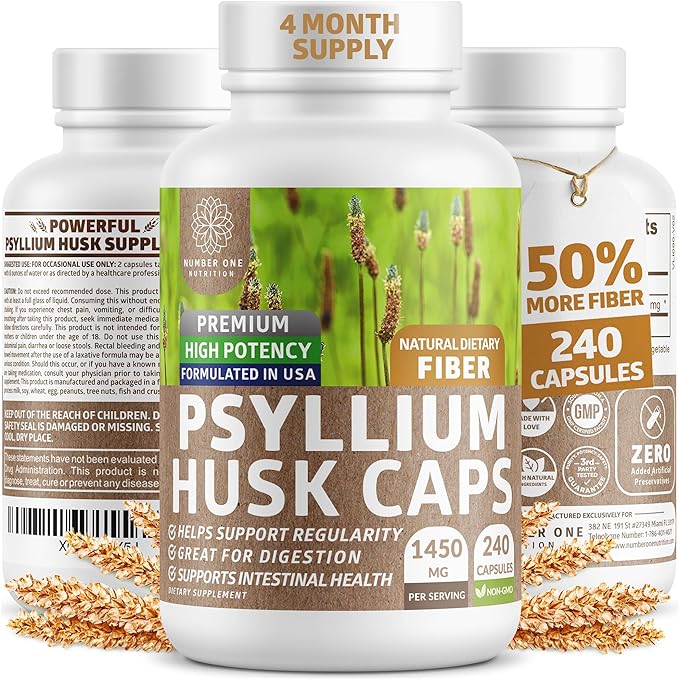 N1N Premium Psyllium Husk Capsules [All Natural,1450 MG] 240 Caps