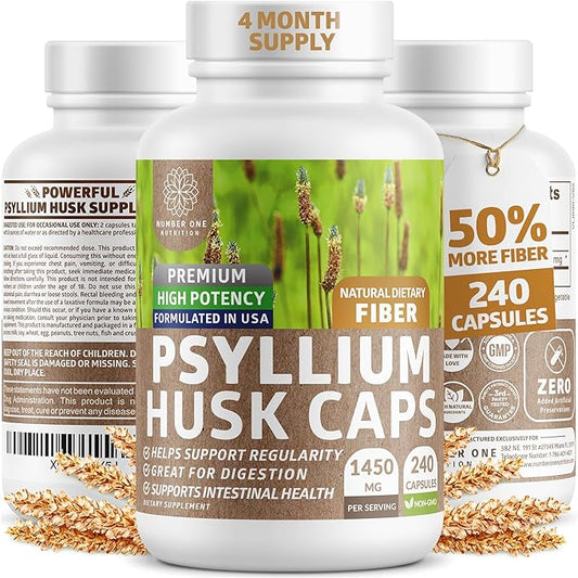 N1N Premium Psyllium Husk Capsules [All Natural,1450 MG] 240 Caps