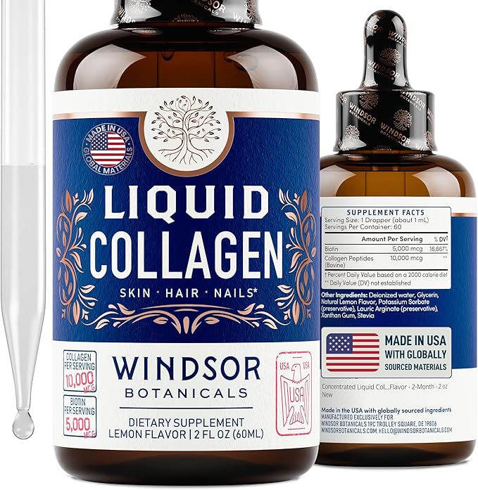 Concentrated Liquid Collagen Peptides Supplement 10,000mcg Collagen, 5,000mcg Biotin 2-Month - 2 oz