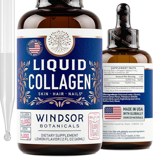 Concentrated Liquid Collagen Peptides Supplement 10,000mcg Collagen, 5,000mcg Biotin 2-Month - 2 oz
