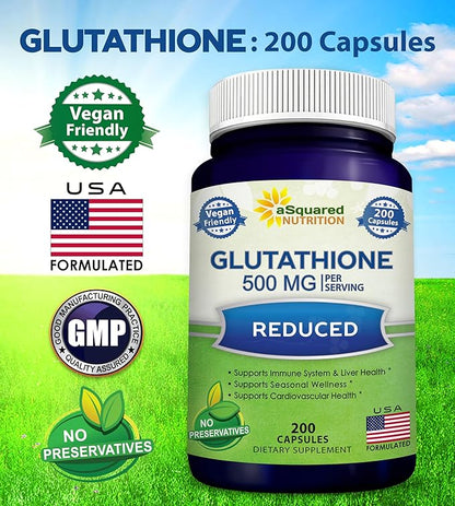 aSquared Nutrition Reduced Glutathione 500mg Per -200 Capsules
