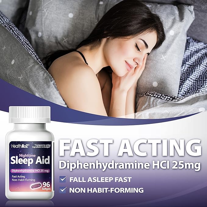 HealthA2Z Sleep Aid, Diphenhydramine HCl 25mg (72 Softgels)