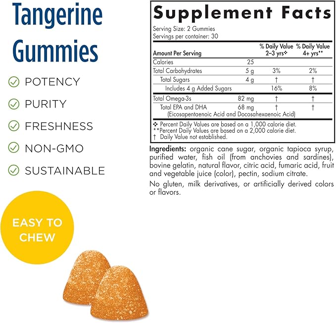 Nordic Naturals Nordic Omega-3 Gummies, Tangerine 60 Gummies 82 mg Omega-3s with 30 Servings