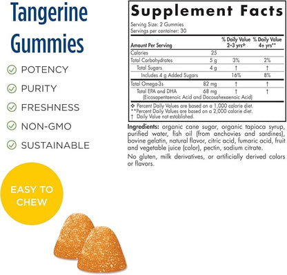 Nordic Naturals Nordic Omega-3 Gummies, Tangerine 60 Gummies 82 mg Omega-3s with 30 Servings