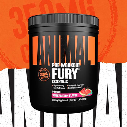 Animal Fury Pre Workout Powder - Energy and Focus Supplement with 5g BCAA, 350mg Caffeine Nitric Oxide Booster with Beta-Alanine, Preworkout for Men and Women, Watermelon Flavor, 20 Servings