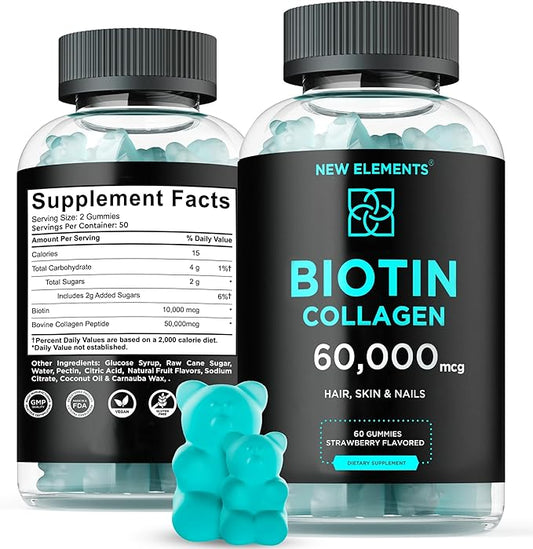 Biotin & Collagen Peptides Gummies 50000mcg + 10000mcg Chewable B7 for