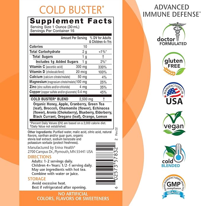 Eniva Elderberry Sambucus Immune Support Syrup, 16 oz