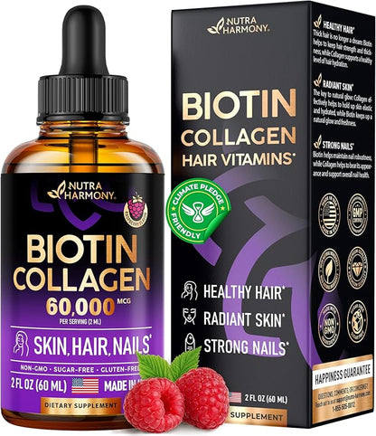 Liquid Biotin & Collagen 60000 mcg B7 Supplement 98% Faster