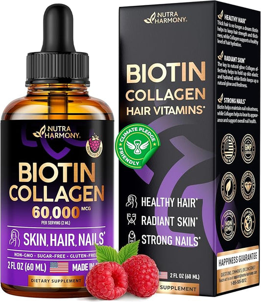 Liquid Biotin & Collagen 60000 mcg B7 Supplement 98% Faster