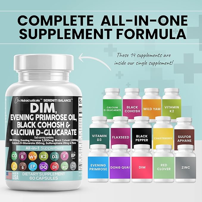 Clean Nutraceuticals DIM 300mg Evening Primrose 3000mg Black 3000mg Calcium 250mg Sulforaphane 60 Caps