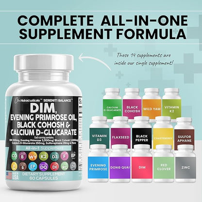 Clean Nutraceuticals DIM 300mg Evening Primrose 3000mg Black 3000mg Calcium 250mg Sulforaphane 60 Caps