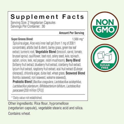 COUNTRY FARMS Super Greens Vegicaps, 32 Super Foods, Whole Food Supplement, Greens, Fruit, Vegetables, Mushrooms & Probiotics, Rich in Antioxidants & Phytonutrients, 60 Count, 30 Servings